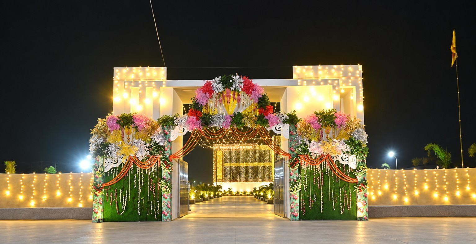 Shreya Palace & Resort grand entrance gate arch and perimeter